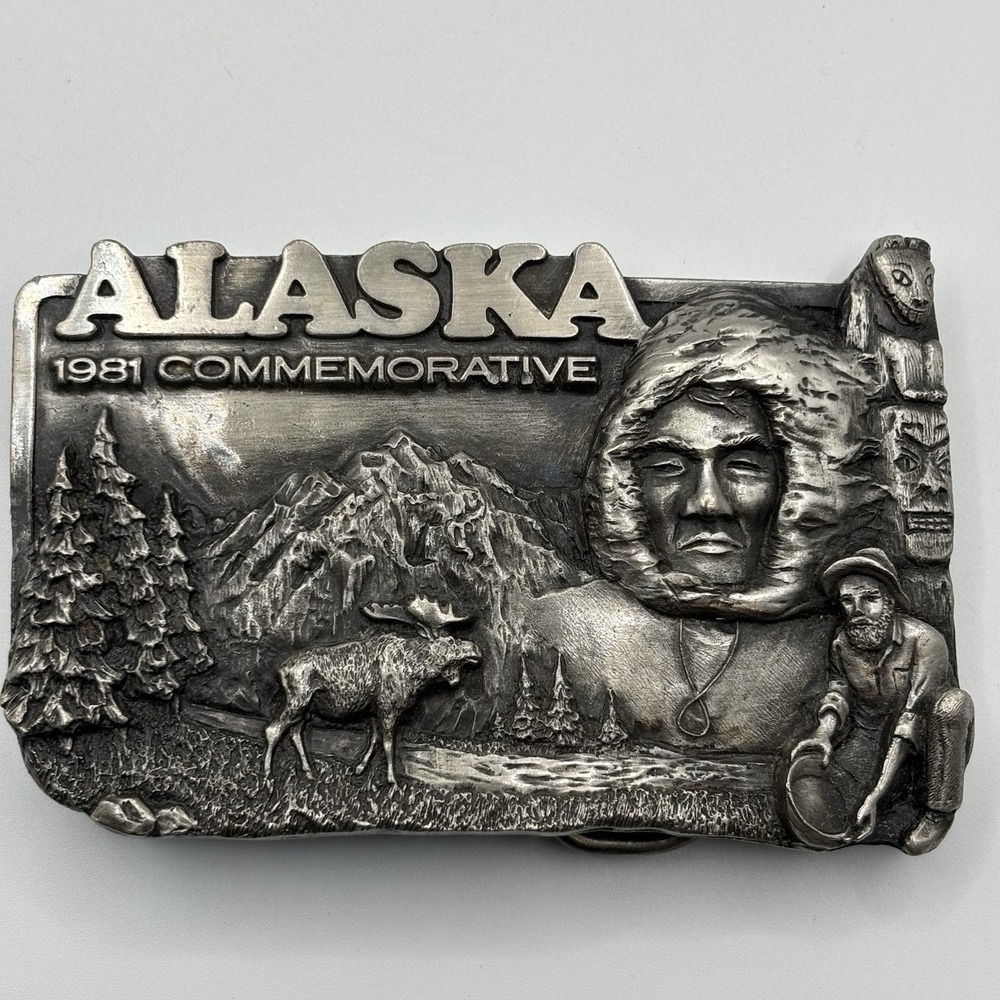 Vtg 1981 Alaska Commemorative Belt Buckle Siskiyou Ltd Ed 123/1000 Wilderness US